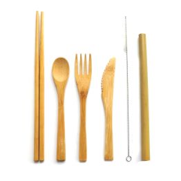 Eco-Friendly Bamboo Cutlery Set Reusable Travel Cutlery Knife Fork Spoon and Straw Wooden Cutlery Set