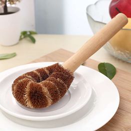 JMbamboo Coconut Fiber Dish Brush with Untreated Beechwood Handle