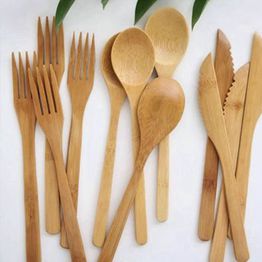Premium Wooden Bamboo Spoon and Fork Set - Bpa Free - Food safe 100% - Made from Organic Bamboo - Reusable - Serving utensils - Salad