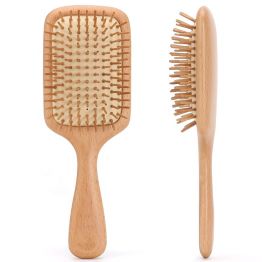  Bfwood Bamboo Handle with Bamboo Bristles Paddle Hairbrush for Massaging Scalp