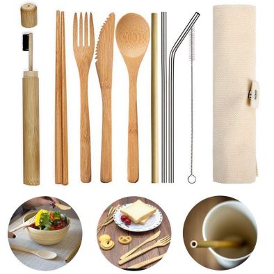   Eco-Friendly Reusable Bamboo Cutlery Set Ideal for Travel Eating Out Camping