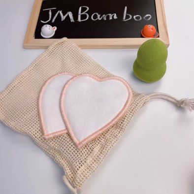 JMBamboo Organic Heart Shape Makeup Remover Pads With Washable Laundry Bag