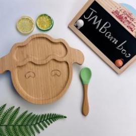 JM Natural Baby Sheep Shape  Bamboo Plates Baby Toddler Weaning Section Plates 