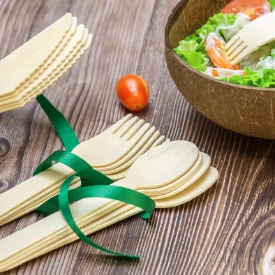 Eco Friendly Disposable Bamboo Wooden Cutlery Set Large Strong Biodegradable Plastic Free