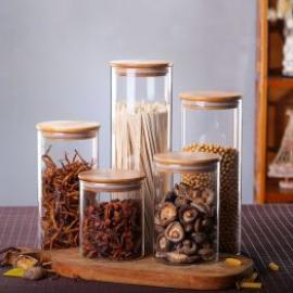 Glass Storage Jars with Bamboo Lids Clear High Borosilicate Glass Airtight Kitchen Food Cereal Containers