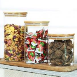 Glass Jars with Bamboo Lids Silicon Ring Air Tight Kitchen Food Cereal Containers for Storage