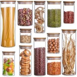 Natural Glass Jars Set Airtight Food Containers with Bamboo Lids for Flour Sugar Tea Coffee Beans Spice
