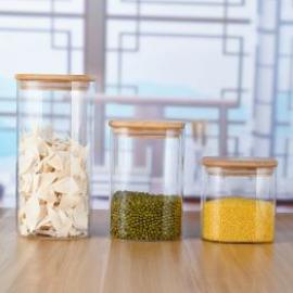 Eco Friendly Glass Storage Jars Airtight Food Jars With Bamboo Lids For Flour Sugar Tea Coffee