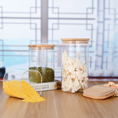 Eco Friendly Glass Storage Jars Airtight Food Jars With Bamboo Lids For Flour Sugar Tea Coffee