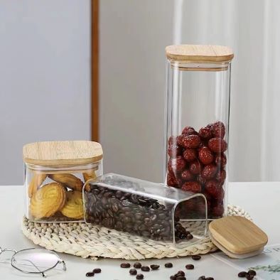 Eco Friendly Glass Storage Jars Airtight Food Jars With Bamboo Lids For Flour Sugar Tea Coffee