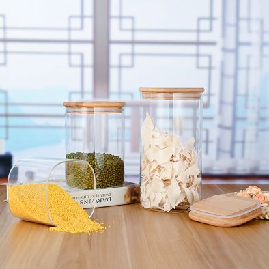 JMBamboo High Quality Glass Storage Jars Airtight Food Jars With Bamboo Lids 