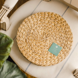 Set of 4 Rattan Placemats Bundled with Coasters, Natural Water Hyacinth Placemats, Round Woven Table Mats