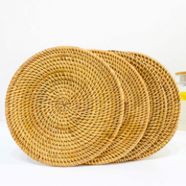 Woven Placemats, 13 inch Natural Water Hyacinth Weave Placemat Round Braided Rattan Tablemats Used for Kitchen Dining Table Outdoor Party Wedding Decoration  