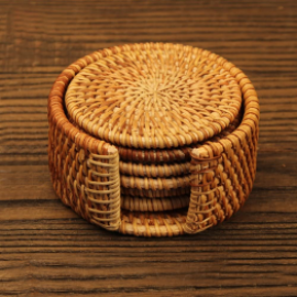 Rattan Decorative Holder for Kitchen Table Drinks Crafts Table Desk Office Hotel