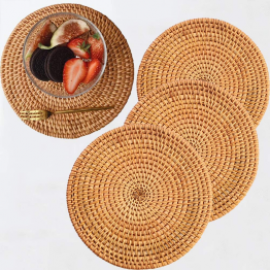 Natural Hand Woven Rattan Placemats for Dining Table,Decorative Heat Resistant Mats for Kitchen Coutertops,Round Diameter 35CM